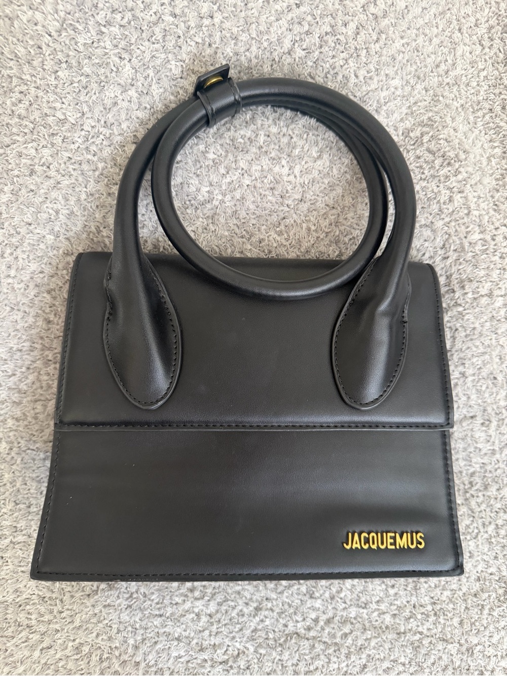 Jacquemus Black Leather Mini Top-Handle Bag with Gold Logo - Picture 12 of 12